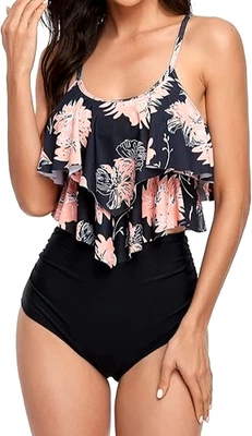 2 Piece Tummy Control High Waist Bikini Tankini Swimsuit Cup B-C Size XL 16 / 18 - Image 1 of 4