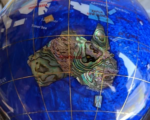 Limited Edition! Blue Pearl Swirl Table Top Gemstone World Globe with Silver... - Picture 1 of 1