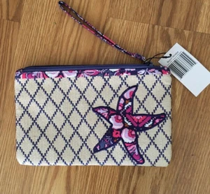 New VERA BRADLEY Beach Wristlet Pink Straw Woven Magenta Medallion Starfish - Picture 1 of 4