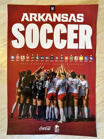 Arkansas Razorbacks SEC Soccer 2022 Schedule Poster 13” x 19” Cover