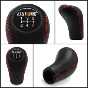 MITSUBISHI RALLIART 5 SPEED SHIFT KNOB RED STITCH LANCER EVO ECLIPSE COLT GALANT - Picture 1 of 6