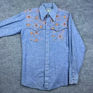 Camicia western Panhandle slim blu medio floreale perla snap up ricamo cowboy - Foto 1 di 14