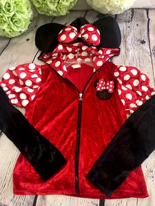 Minnie Mouse Jacke mit Ohren - schwarz & rot Velours gepunktet Disney - Erwachsene S/M - Bild 1 von 9