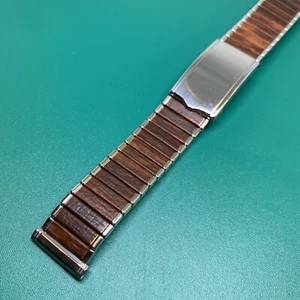 "Correa de reloj flexible de acero inoxidable/grano de madera Kreisler vintage de 16-19 mm de 6-1/4"" de largo" - Imagen 1 de 9