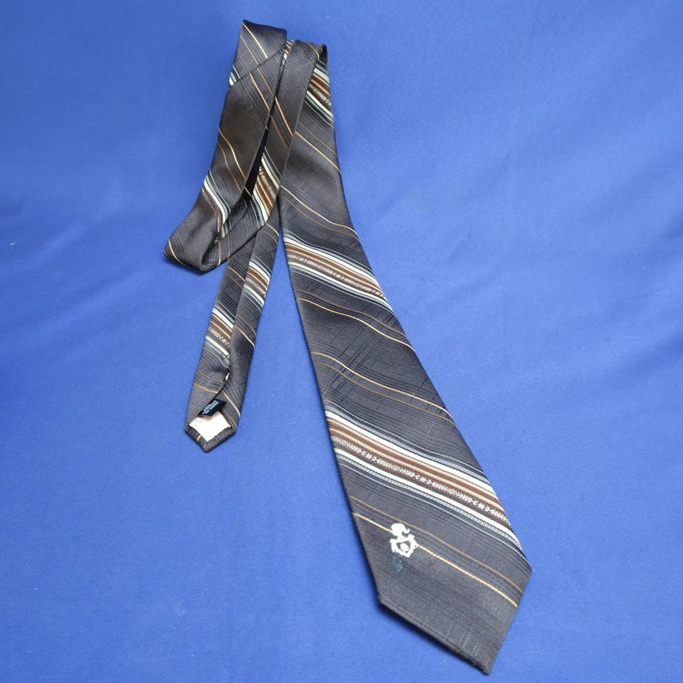 Corbata vintage marrón a rayas Via Re de poliéster para hombre Foto 1 de 3