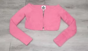 The Ragged Priest Bubblegum Pink Cropped Eyelash Knit Zip Front Sweater Small - Picture 1 of 9