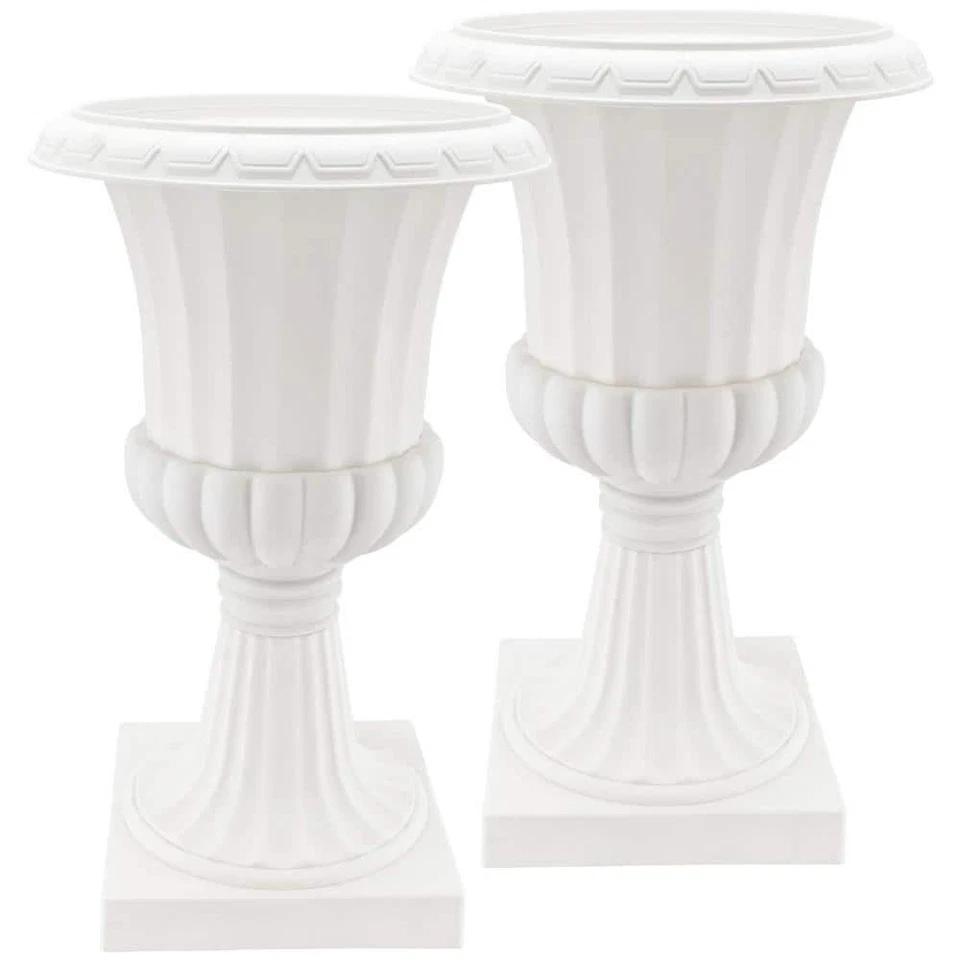 Urn Deluxe Pedestal 27 in. White Plastic 2 Pack Weather Resistant Classic Design — 第 1/4 张图片