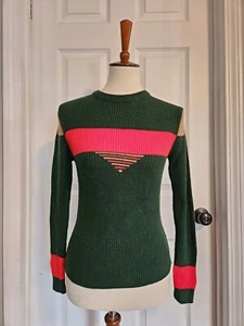 Vintage 60s Green Red And Tan Jrs Sweater Size Small Acrylic From Albee Brand - Picture 1 of 4