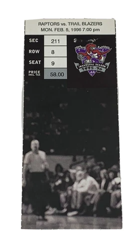 Toronto raptors Inaugural Season 1995-96 Ticket vs trail blazers feb 5 1996 Cover
