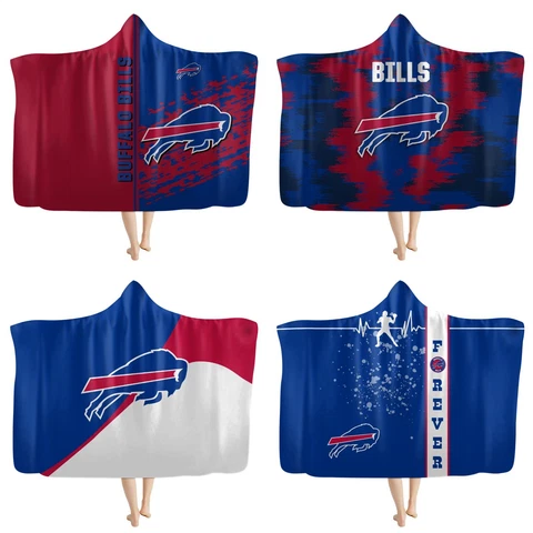 Buffalo Bills Hooded Blanket Plush Poncho Throw Sofa Bed Sherpa Fleece Gifts Cover