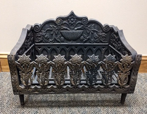Antique Victorian Gothic "Coal Basket" Fireplace Grate - KH & CO No 60 Cover
