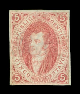 ARGENTINA 1864 RIVADAVIA - clear print - 5c brown rose Scott # 8 mint MH VF - Picture 1 of 2