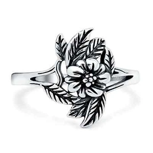 Flower Plain Ring Thumb Band Oxidized Ring 925 Sterling Silver 14mm - Picture 1 of 12
