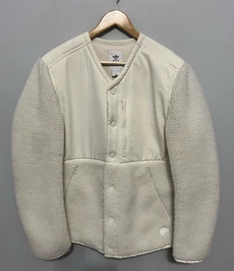 Adidas Alas y Cuerno Blanco Sherpa Chaqueta Abrigo Hombres Talla L Botón Delantero - Imagen 1 de 12