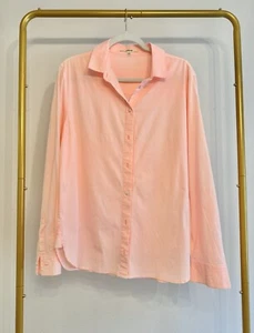 J Brand Neon Pink Salmon Classic Button Down Cotton Shirt Women’s Sz L - Picture 1 of 4