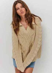 Ghanda College Cable Knit sweater Thick Winter jumper Bone Beige Size large - Picture 1 of 5