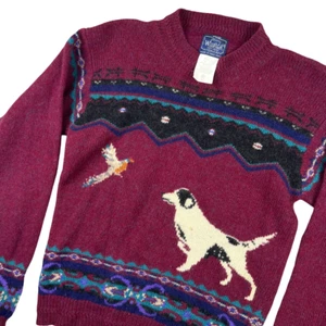Vintage Woolrich Pullover Damen groß weinrot Wollpullover Vogel Hund Jagd 80er - Bild 1 von 7