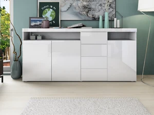 Highboard 200cm Sideboard Kommode Hochschrank Weiß Hochglanz Schwarz KAPSTADT - Bild 1 von 8