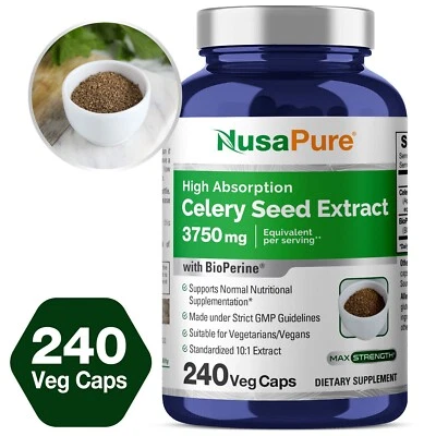 Cápsulas de extracto de semilla de apio puro NusaPure | 3750 mg | 240 cápsulas vegetales | sin OGM Foto 1 de 4