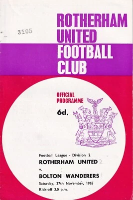 Football programme Rotherham United Bolton Wanderers 1965 division 2 vintage  - Image 1 of 3