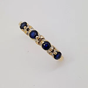Blue Australian Sapphire Deco Style Dress Ring size M 9ct Solid Yellow Gold - Picture 1 of 6