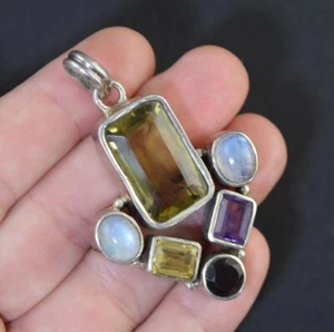GROSSER ANHÄNGER STERLINGSILBER & EDELSTEIN ~ GROBER TOPAS MONDSTEIN AMETHYST ~ 34,1 G - Bild 1 von 3