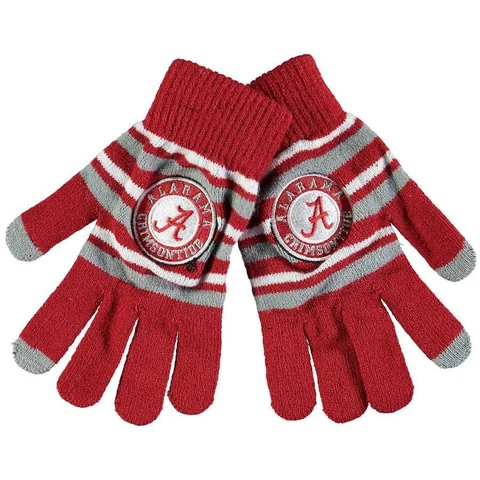 Alabama Crimson Tide Knit Stripe Acrylic Gloves [NEW] NCAA Work Hands Scarf Hat Cover