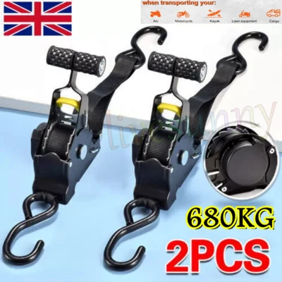 2x Retractable Auto Retract Ratchet Tie Down Strap Sealey 25mm x 3 Metre+ S Hook