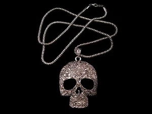 AMAZING VINTAGE ART DECO HUMAN SKULL MEDALLION-PENDANT w/ TOP CHAIN!!! - Bild 1 von 7