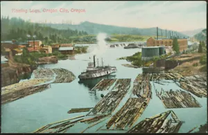 Floating Logs, Oregon City, Oregon, printed postcard, Made in Germany - Bild 1 von 2