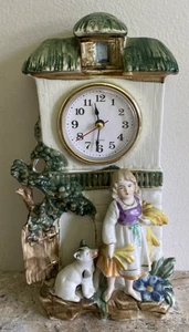 Antike Porzellanuhr mit Mädchen & ihrem Hund Made in Germany 10" x 6" Zoll Schreibtisch - Bild 1 von 10
