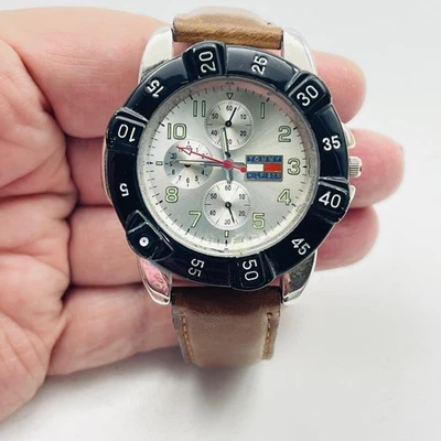 TOMMY HILFIGER Watch Mens Chronograph Leather Band Silver Dial Water Resistant - Image 1 of 4