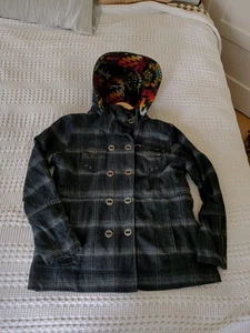 Abrigo de Lana Hurley Pendleton Doble Pecho Azteca Cuadros Capucha Cremallera Completa Gris Grande - Imagen 1 de 15