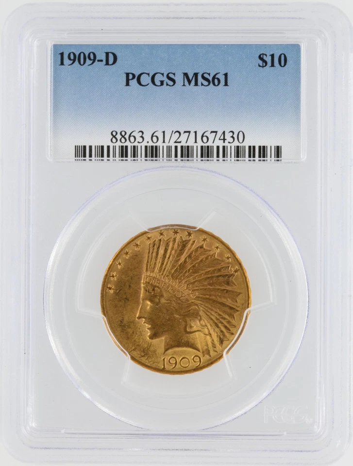 1909-D Indian Head Gold Eagle PCGS MS61 $10 Denver Minted Gold Coin - Image 1 of 4