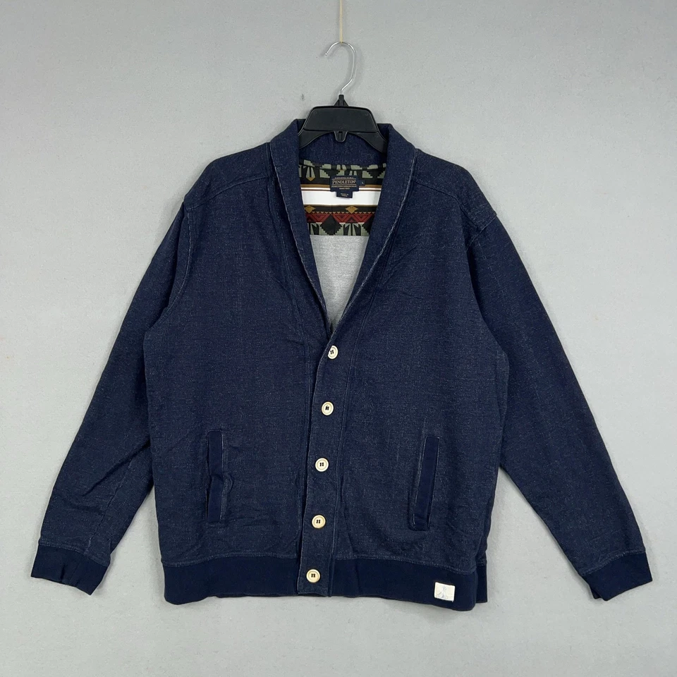 Pendleton Cardigan Sweater Mens Large Blue Shawl Collar Preppy Western Aztec - Image 1 of 4