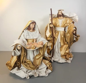 Weihnachten Krippe Stoff Mache Heilige Familie Jesus Maria Josef Gold Weiß - Bild 1 von 15
