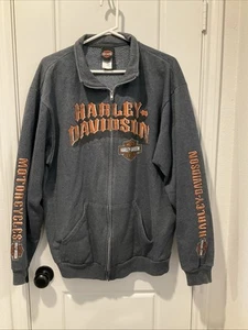 Harley-Davidson Men’s Zip-Up Sweater Grey Fleece Front Back Graphics 2013 Sz 2XL - Picture 1 of 9
