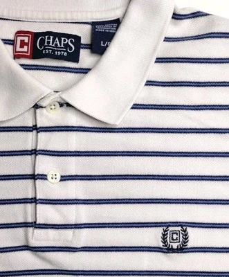 Chaps Polo Shirt Men's Large Short Sleeve, Preppy, Everyday Casual White, Blue  - Image 1 of 4