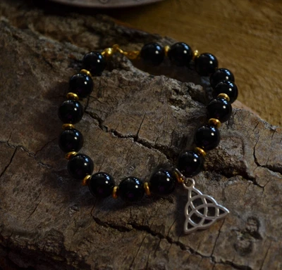 Pulsera Nudo Celta Ónix Negro Hecha a Mano Pagano Wicca Protección Joyería Regalo Foto 1 de 4
