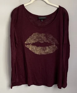 Lane Bryant weinroter Langarmpullover bronzefarben Lippenmuster Sweater 14/16 - Bild 1 von 8