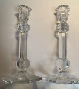 Par de candelabros de cristal Galatee vintage firmados Val St Lambert Gardenia 9,5 pulgadas - Imagen 1 de 12