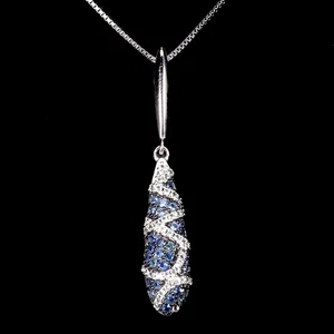925 Sterling Silver Necklace Blue Sapphire Round Diamond Cut Topaz Gemstone 18in - Picture 1 of 14