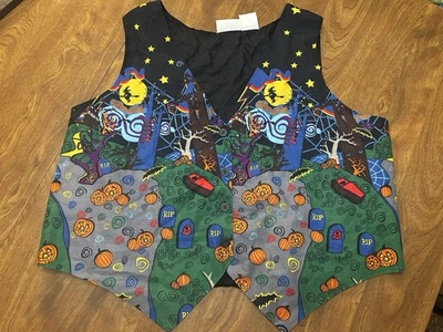 Vintage XL Basic Editions 90's Halloween Vest Witches Pumpkins Cat Bats Mansion - Image 1 of 4