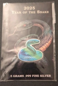 2025 Year of the Snake 5 Gram Silver bar in Assay - Captain Chest Bullion - Picture 1 of 2