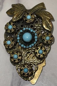 Vintage Gold Tone Blue Bead Dress Clip Jewelry Gar4-77 - Picture 1 of 9