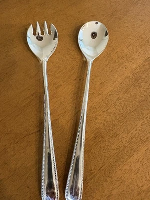 Juego para servir utensilios de ensalada tenedor cuchara plateada Italia 9,75" de largo Foto 1 de 3