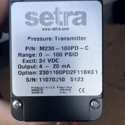SETRA 230 Wet Differential Water Pressure Transducer, 0-100 PSID, 24VDC - Image 1 of 3