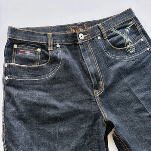 FUBU The Collection Jeans Co. Dark Wash Denim Multicolor Stitching Men’s 38 - Picture 1 of 16