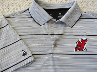 Nueva camiseta polo de golf New Jersey Devils gris a rayas mediana Antigua Foto 1 de 4