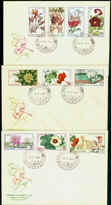 1965 Orchid,Bird of Paradise,Hibiscus,Cotton,Ferocactus,Gloxinia,Romania,2442FDC - Image 1 of 2